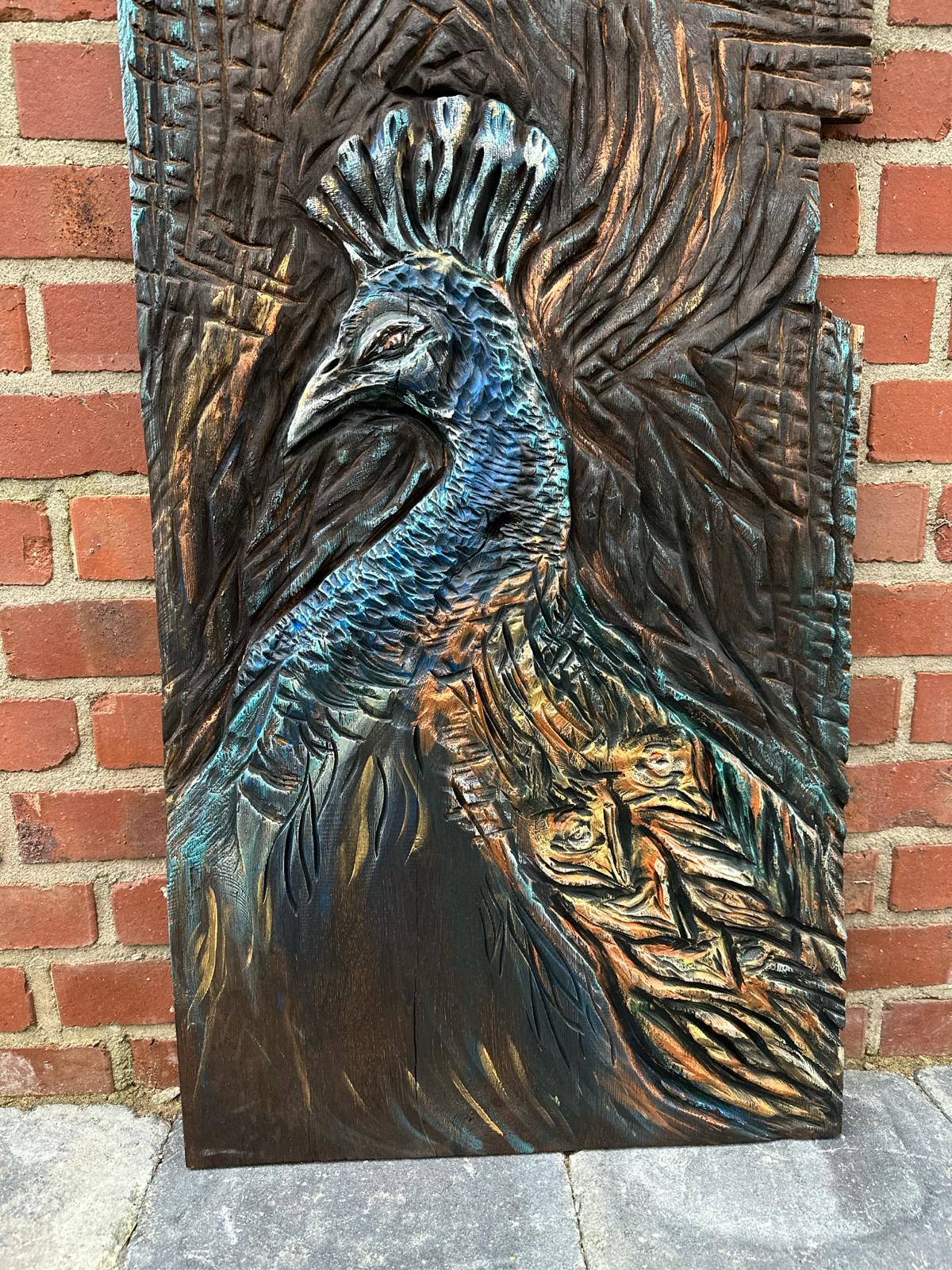 Wandrelief Holz (Pfau)